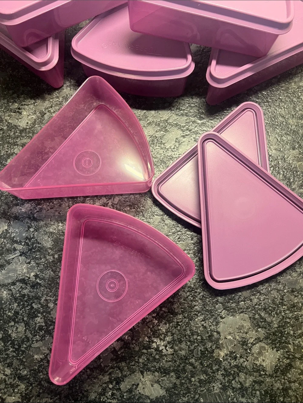 Tupperware Triangle Snack Containers - Teal and Pink Set